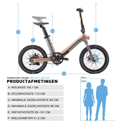 Afmetingen van de Maxtron Smart 30 elektrische vouwfiets