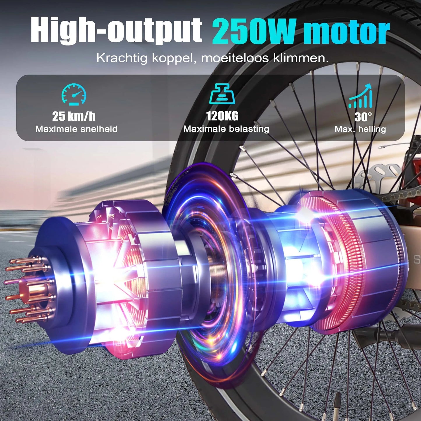 Mivice 250W achterwielmotor met riemaandrijving van de Maxtron Smart 30 elektrische vouwfiets
