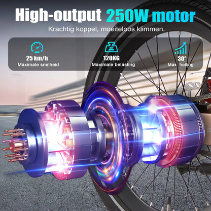 Mivice 250W achterwielmotor met riemaandrijving van de Maxtron Smart 30 elektrische vouwfiets