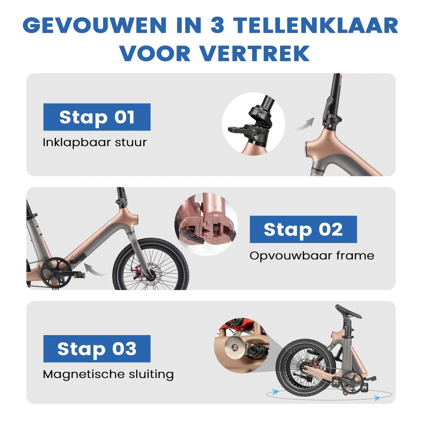 Maxtron Smart 30 vouwfiets in 3 stappen opvouwbaar