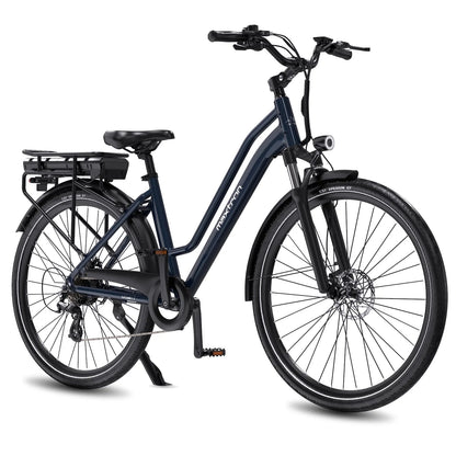 Maxtron Urban 7 blauw e-bike, driekwart studioaanzicht