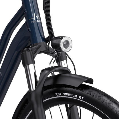 Geveerde voorvork met LED-koplamp en CST-band van de Maxtron Urban 7