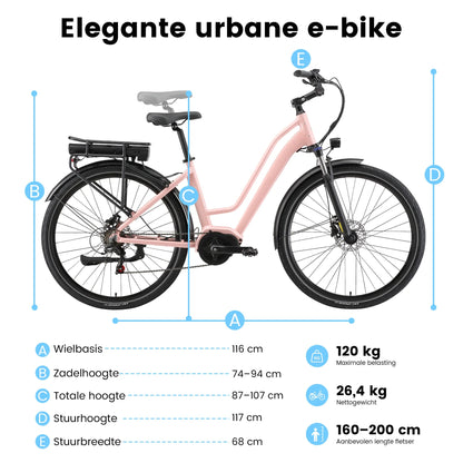 Afmetingen en geometrie van de Maxtron Urban 8 elektrische fiets