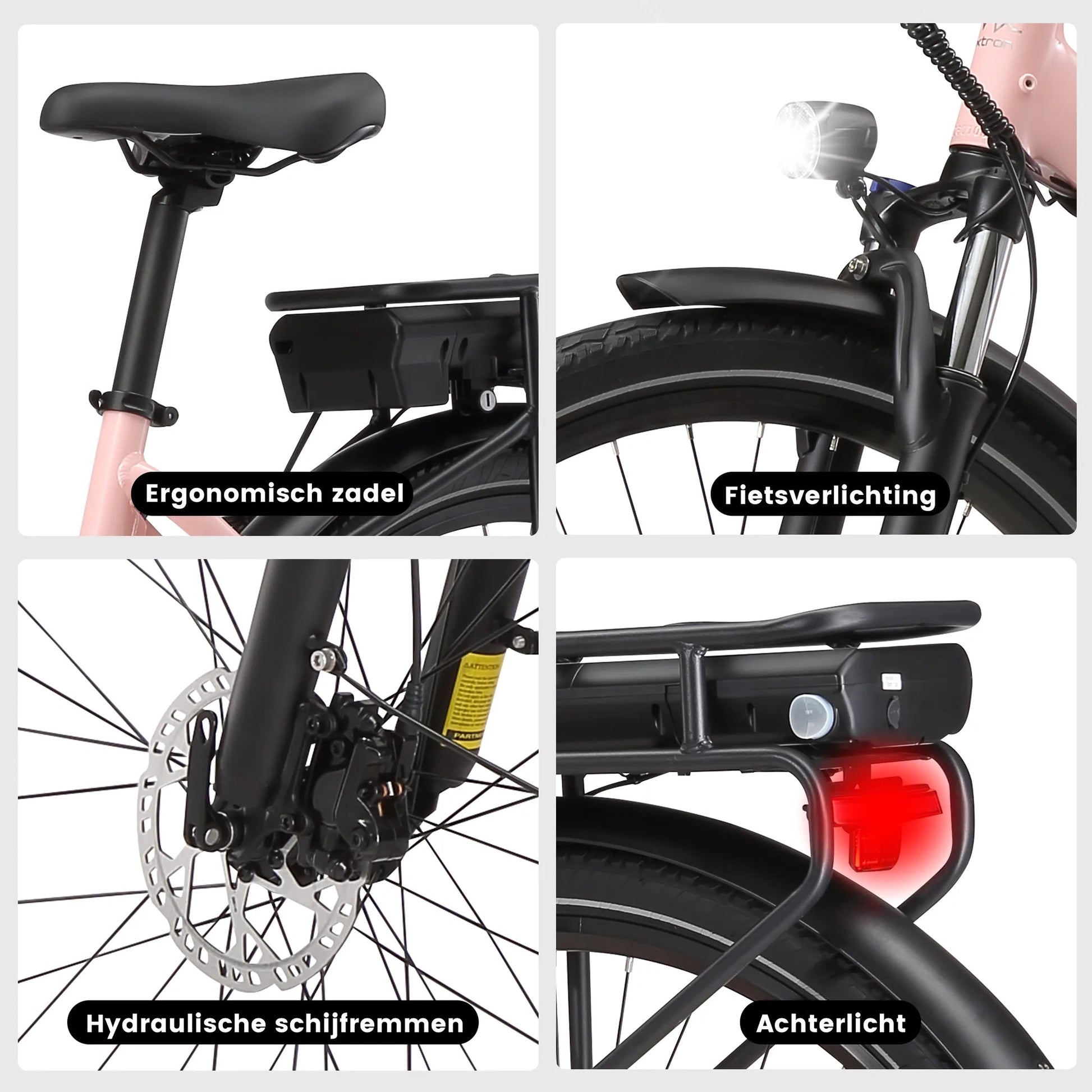 Details van de Maxtron Urban 8 e-bike met lage instap