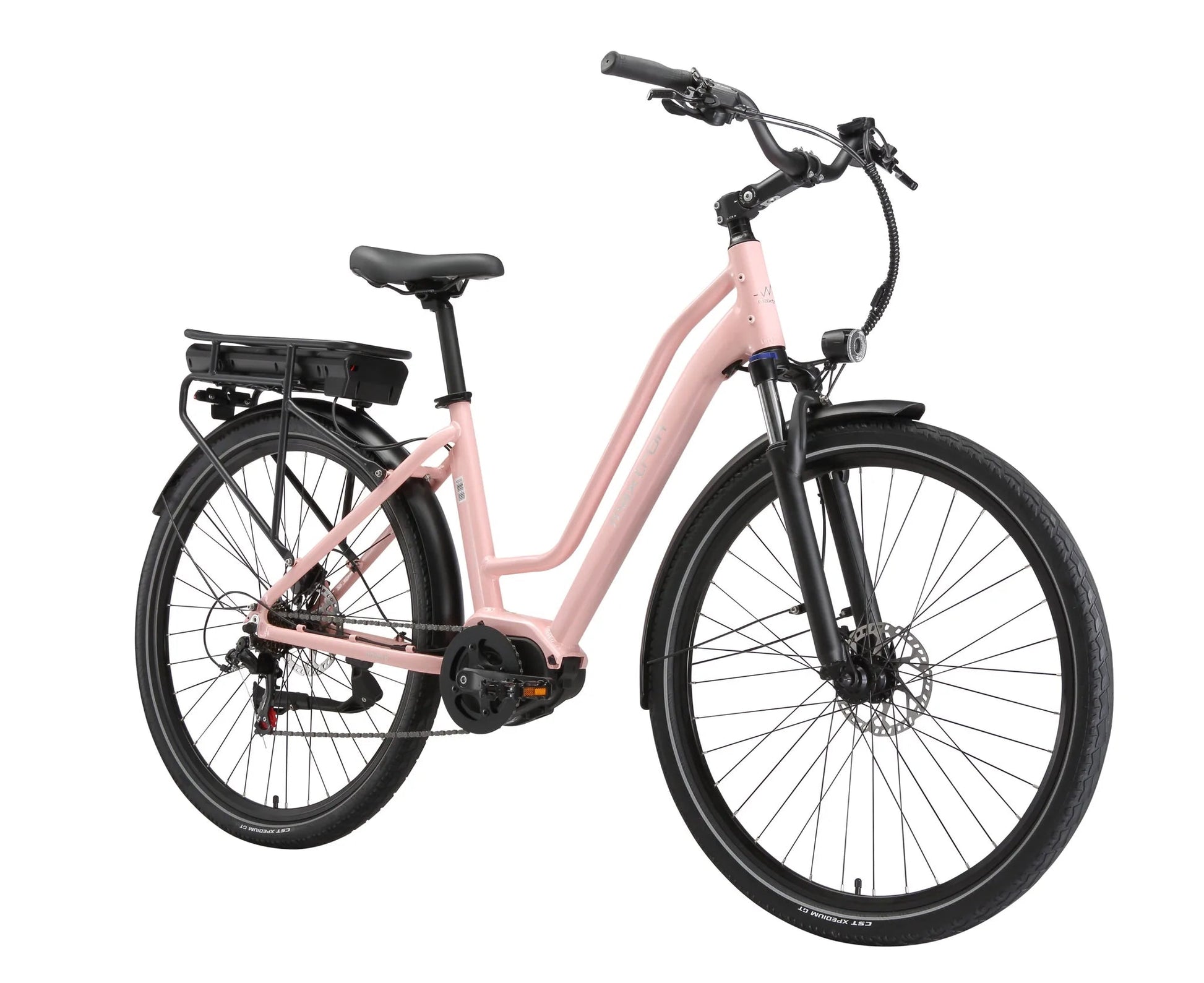 Maxtron Urban 8 roze e-bike met lage instap buiten