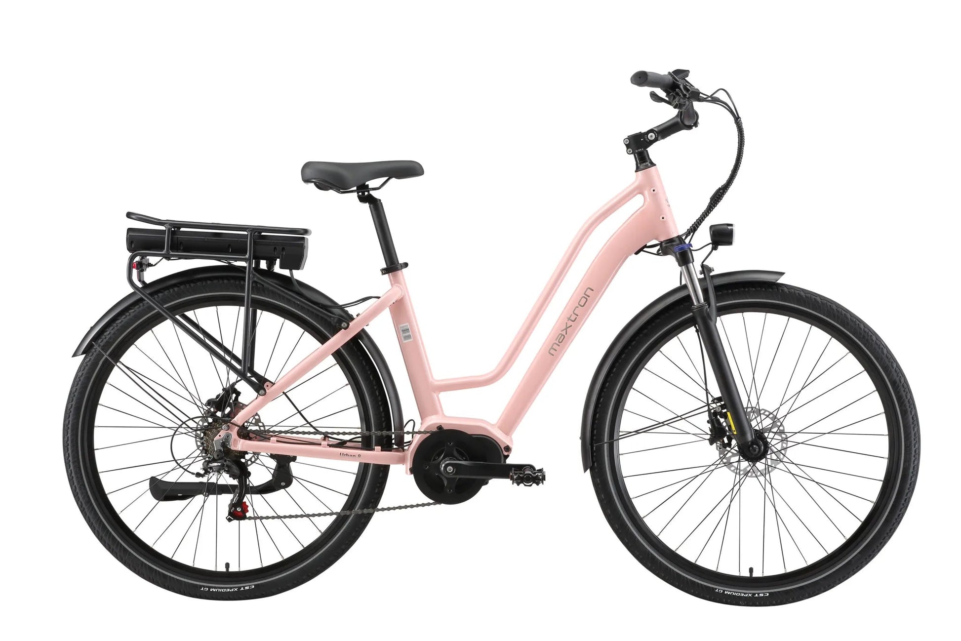 Maxtron Urban 8 elektrische fiets in roze, studiofoto