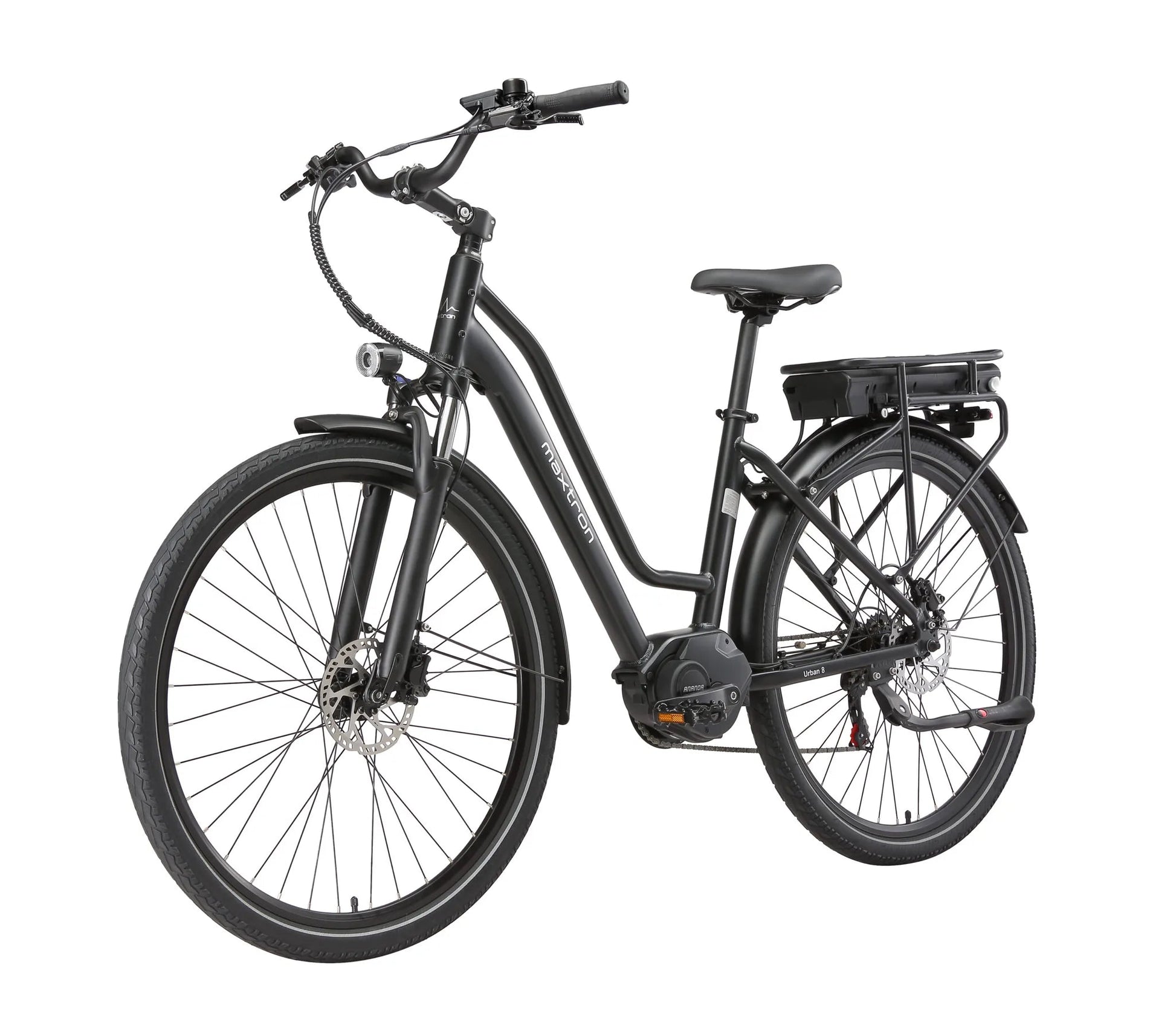 Maxtron Urban 8 zwarte elektrische fiets buiten